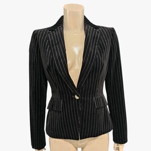 NINE WEST Women Black Gray Pinstripe Velvet Velour Blazer Jacket 4